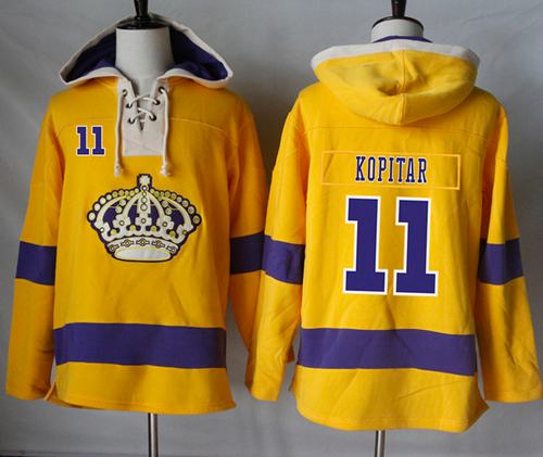 Kings #11 Anze Kopitar Gold Sawyer Hooded Sweatshirt Stitched NHL Jersey - Click Image to Close